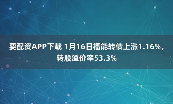 要配资APP下载 1月16日福能转债上涨1.16%，转股溢价率53.3%